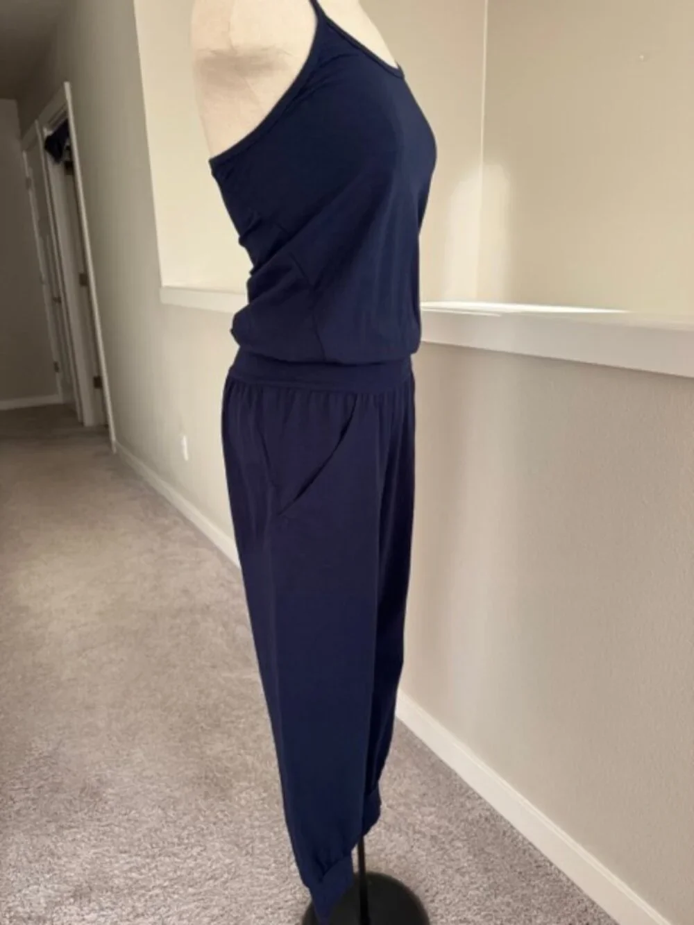Navy Ripple Yogawear Jumpsuit Jogger Size M - Picture 4 of 9